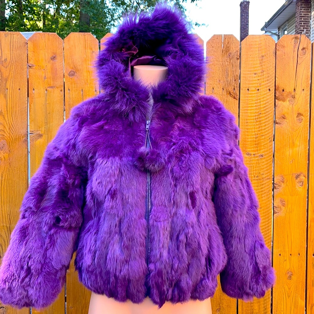 Girls Genuine fur hooded coat
